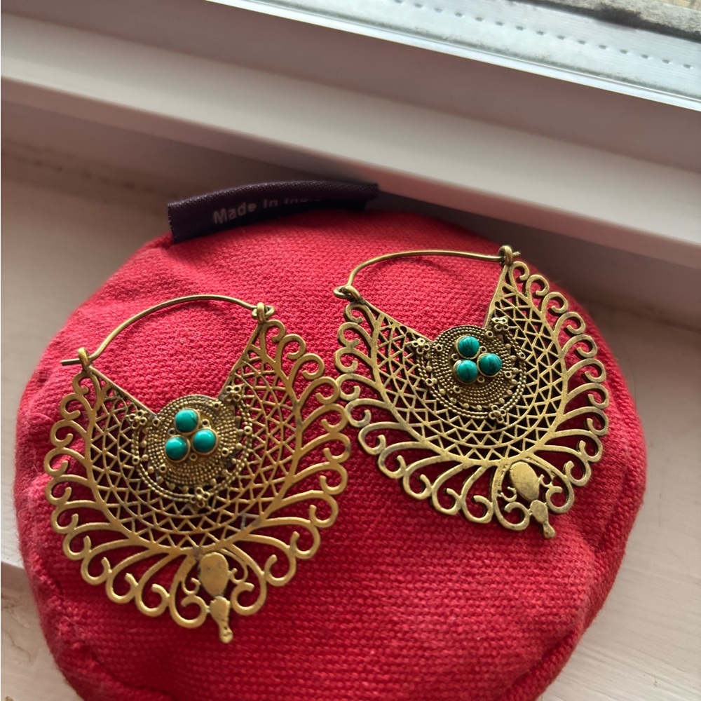 Elegant Gold and Turquoise Earrings